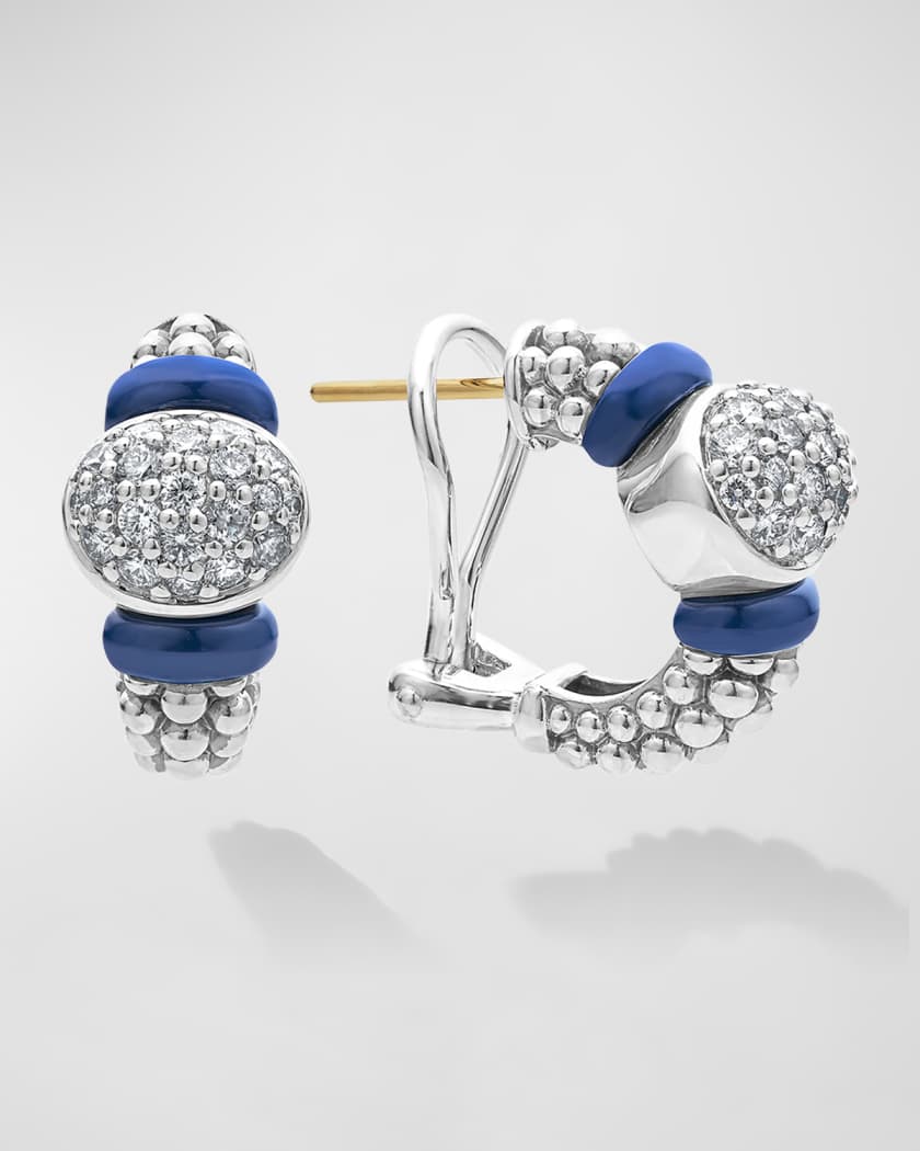 LAGOS Blue Caviar Marine Ceramic and Diamond Oval Pave Hoop