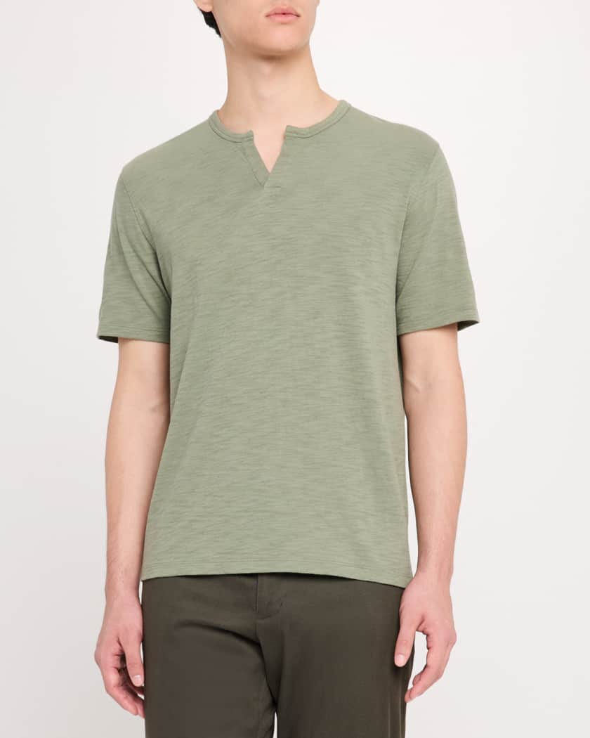 Men's Split-Neck Slub Cotton T-Shirt