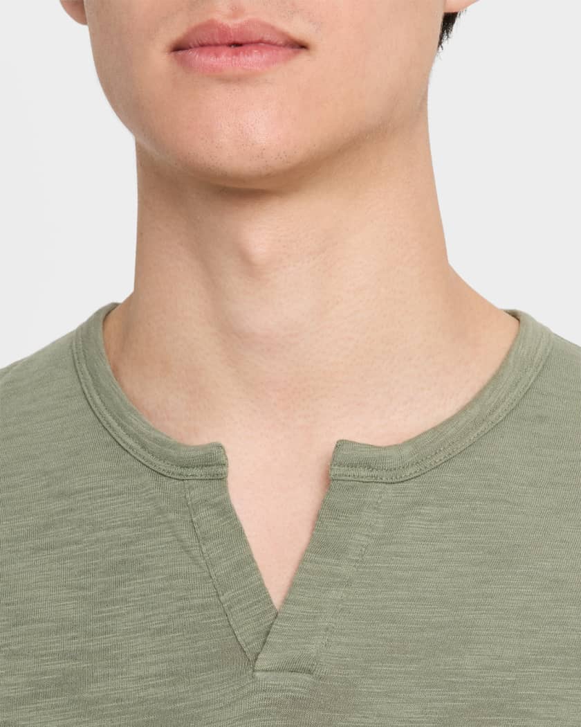 Men's Split-Neck Slub Cotton T-Shirt