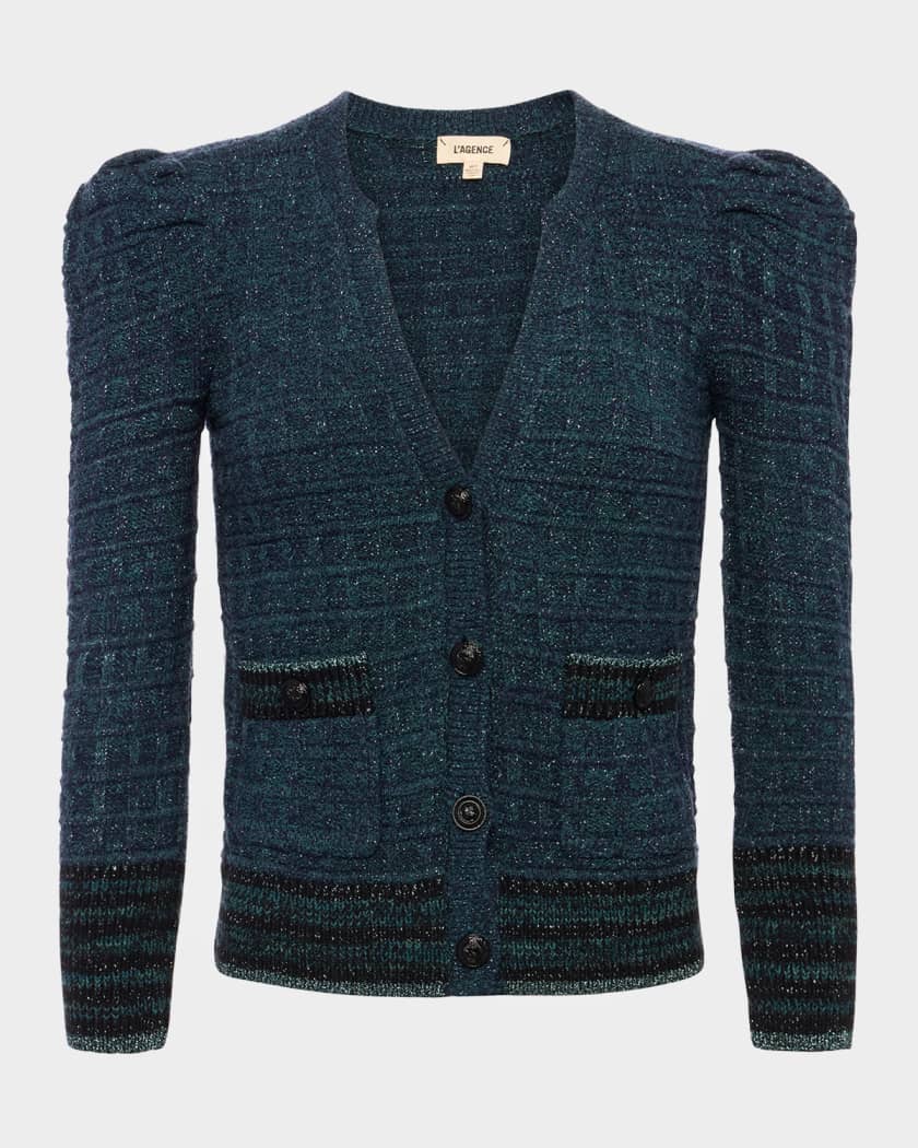 L'Agence Jenni Tweed Waffle Stitch Cardigan | Neiman Marcus L'Agence Jenni Tweed Waffle Stitch Cardigan | Neiman Marcus