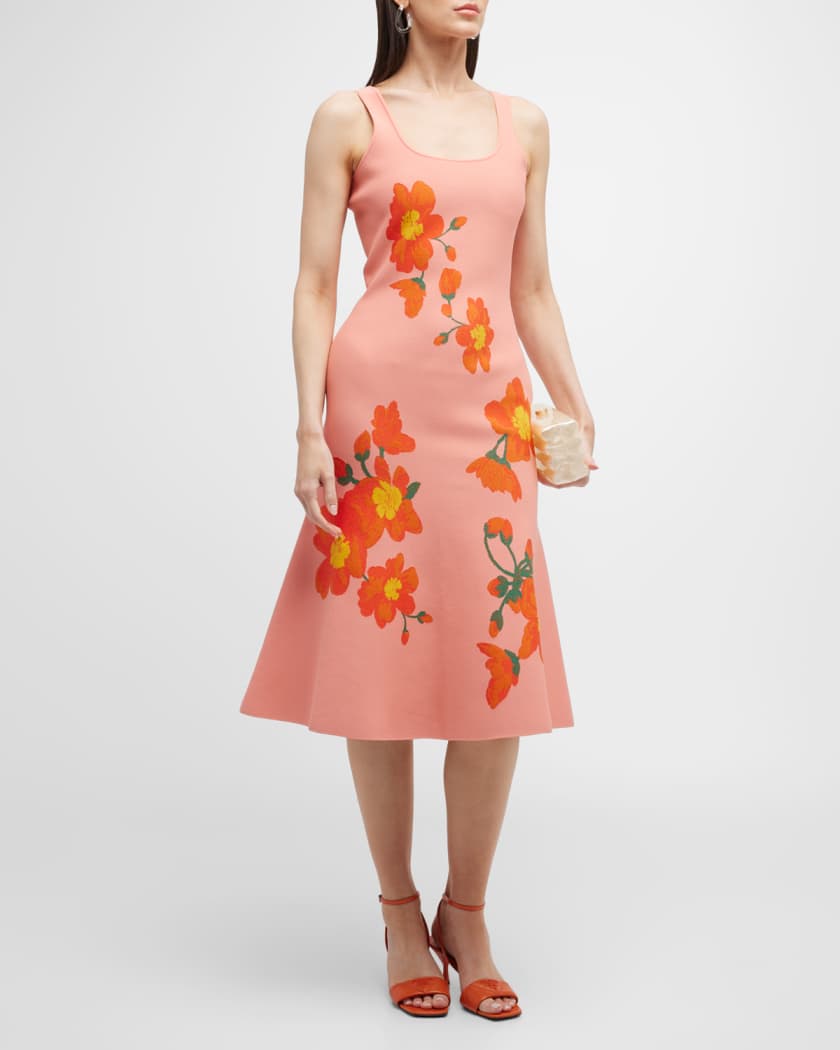 Calvin klein floral online embroidered trumpet midi dress