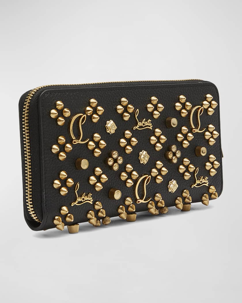 CHRISTIAN LOUBOUTIN: Panettone Spike wallet in grained leather - Black