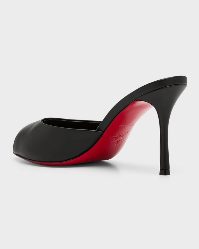 Christian Louboutin Black Leather Sandal Mule 100mm Napa Red Sole Slide Sandal 38