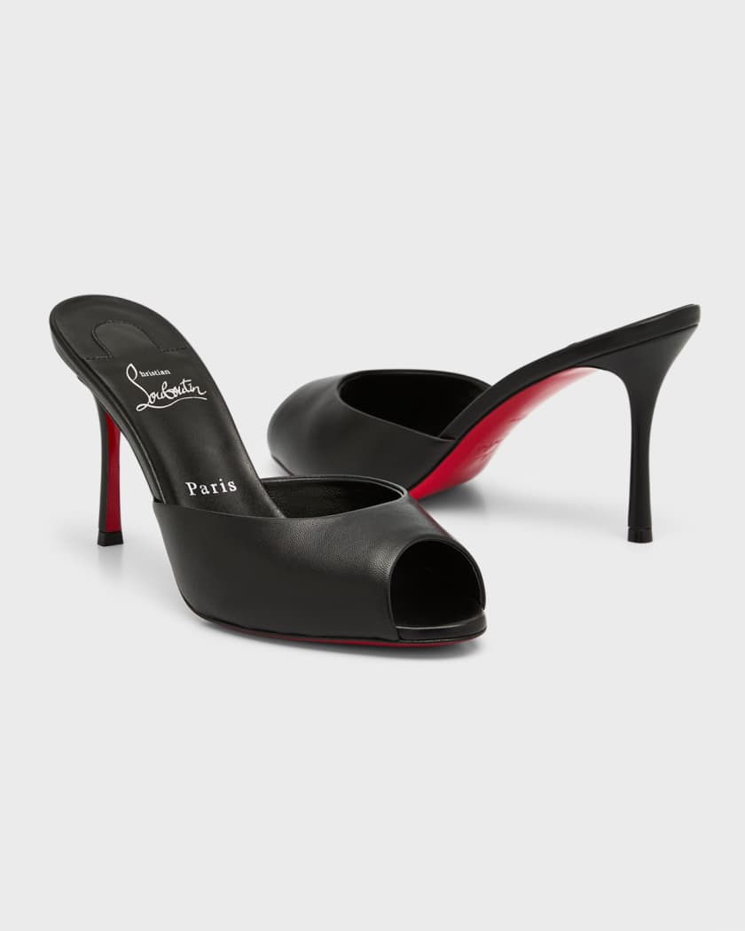 Christian Louboutin Black Leather Sandal Mule 100mm Napa Red Sole Slide Sandal 38