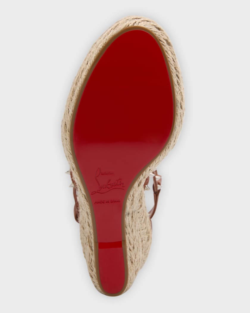 Leather Spikes Red Sole Wedge Espadrilles