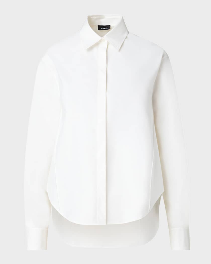 Akris Cotton Gabardine Button-Front Blouse with Trapezoid