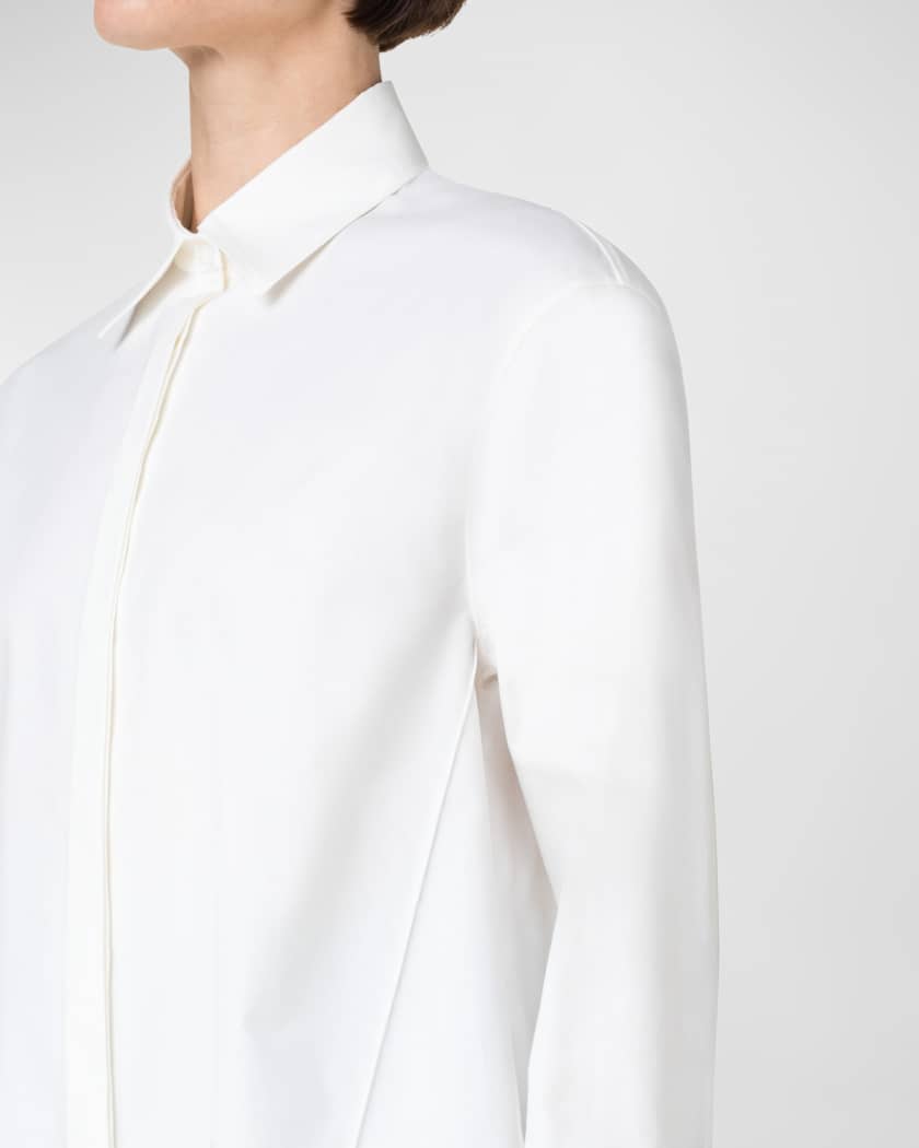 Akris Cotton Gabardine Button-Front Blouse with Trapezoid