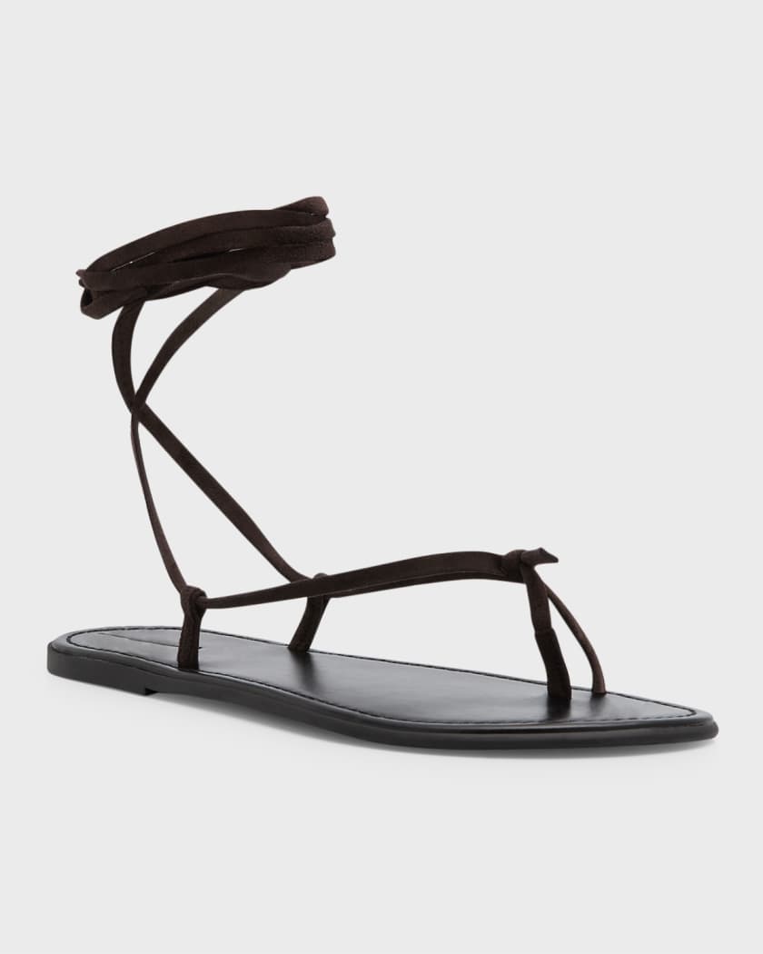 THE ROW Knotted Suede Ankle Wrap Flat Sandals