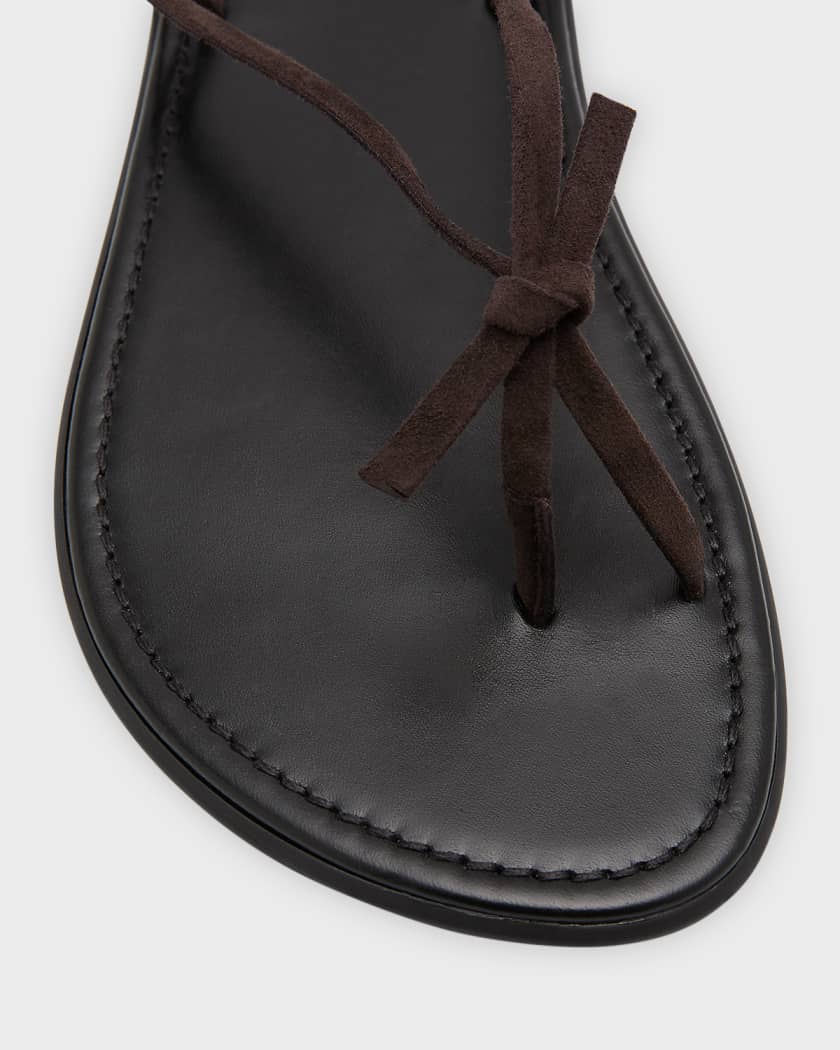 THE ROW Knotted Suede Ankle Wrap Flat Sandals