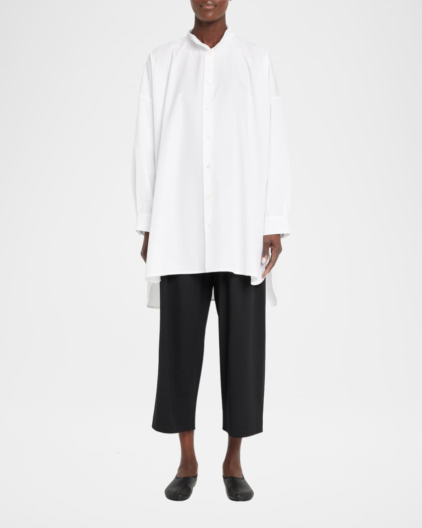 Eskandar Wide A-Line Collarless Classic Shirt (Long Plus