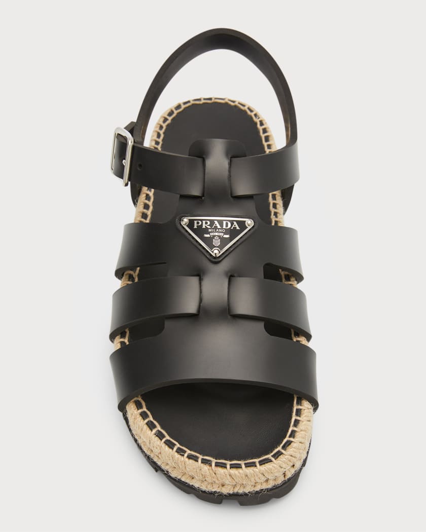 Prada Soft Rope and Leather Cage Sandals | Neiman Marcus