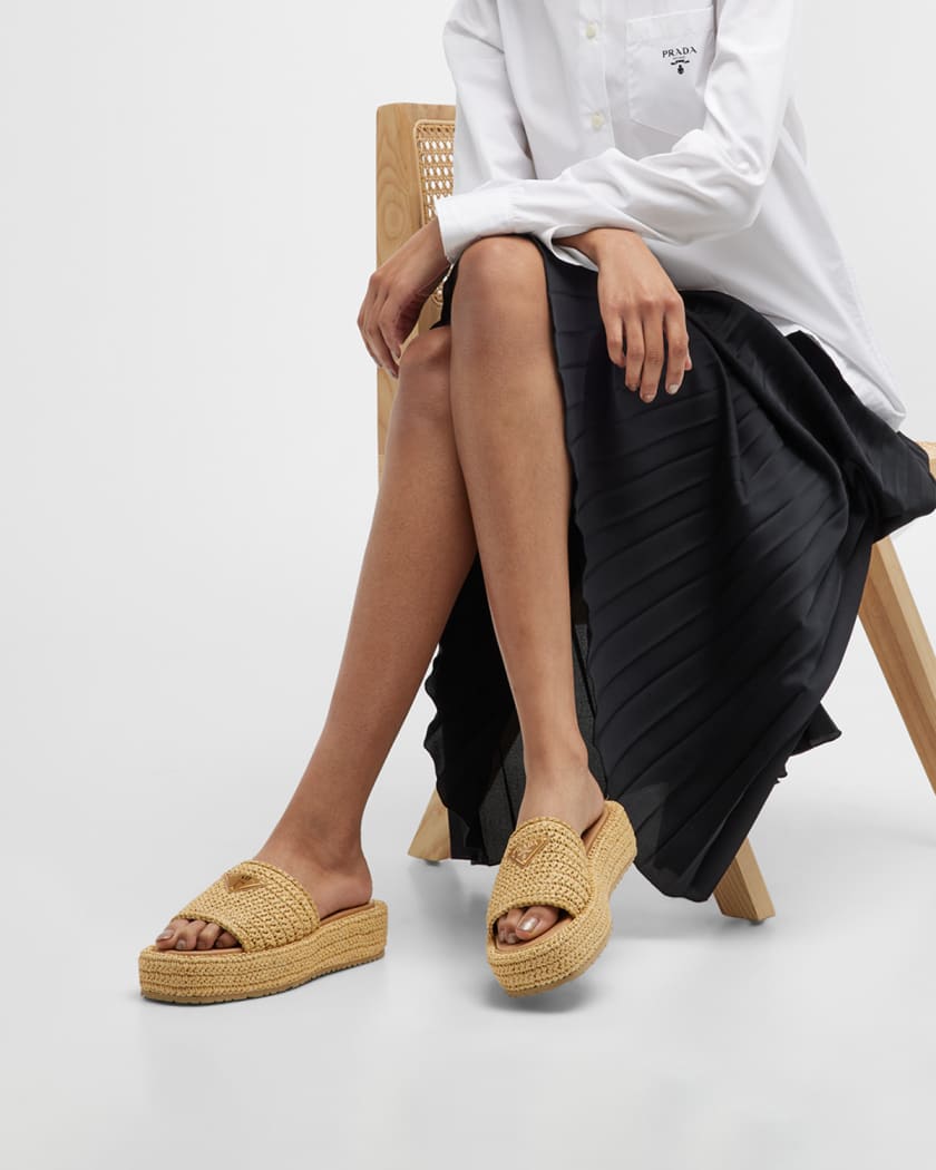 Prada Suede Raffia Platform Sandals - Size 6.5 / 36.5 (SHF-23680