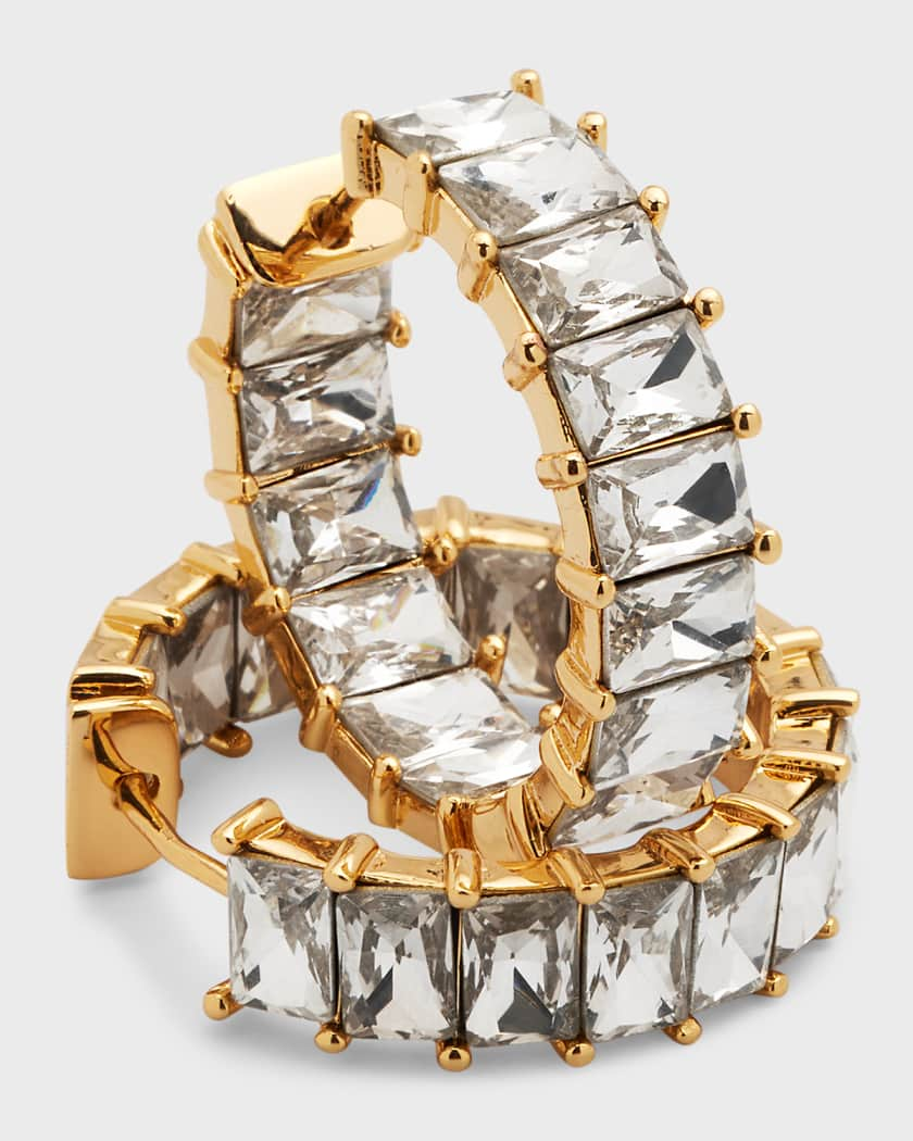 Kenneth Jay Lane 14K Gold Plated Crystal Baguette Hoop Earrings