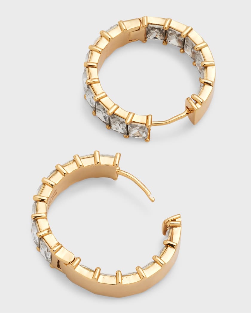 Kenneth Jay Lane 14K Gold Plated Crystal Baguette Hoop Earrings