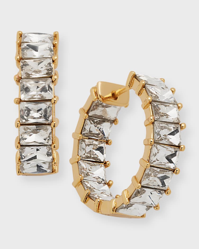 Kenneth Jay Lane 14K Gold Plated Crystal Baguette Hoop Earrings