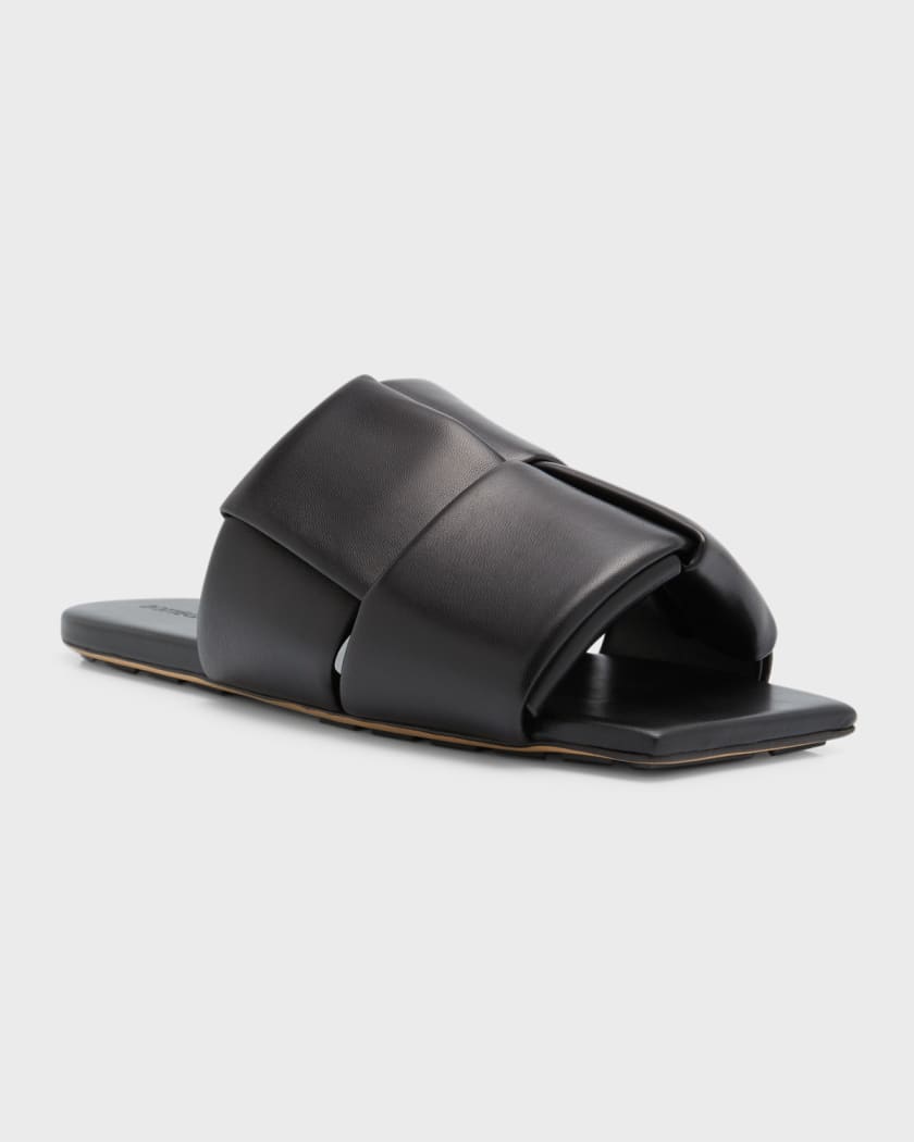 Bottega Veneta Men's Intreccio Leather Slide Sandals