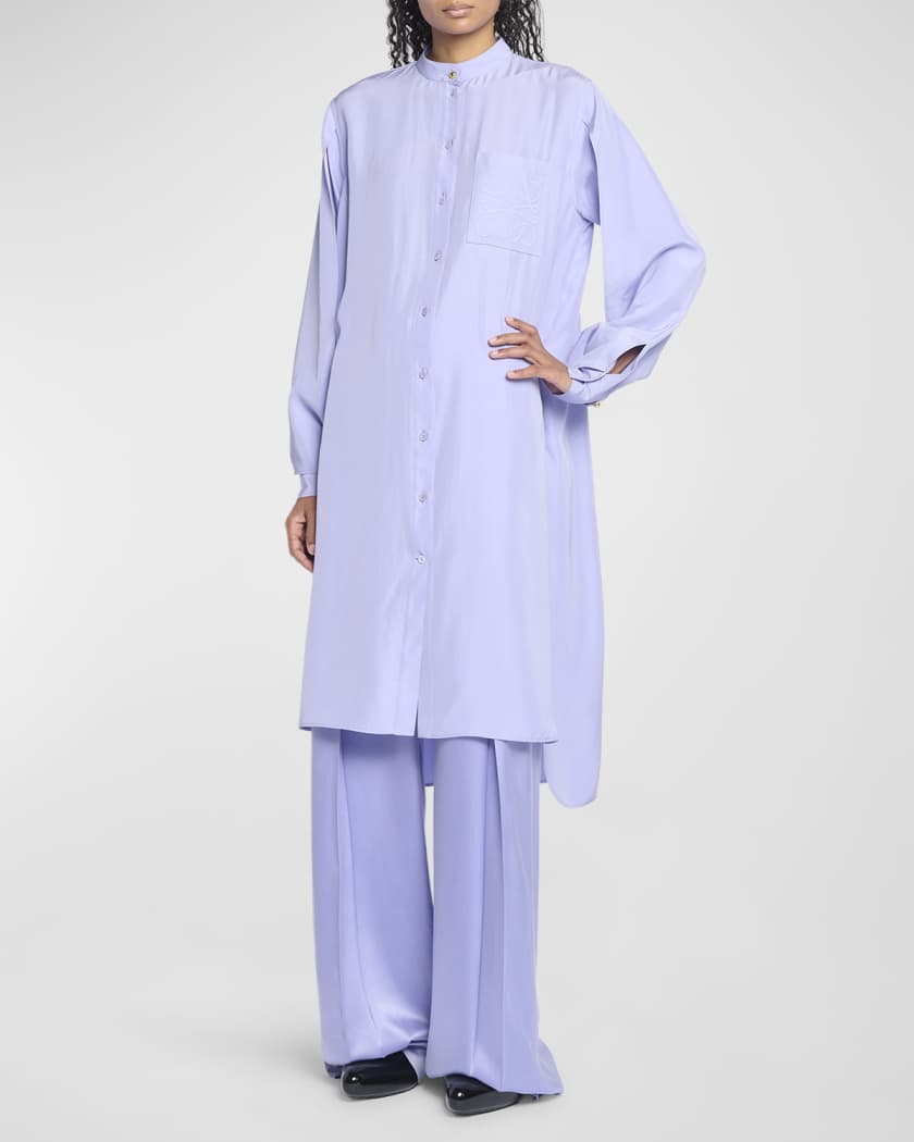 Loewe Anagram Silk Midi Tunic Shirtdress | Neiman Marcus