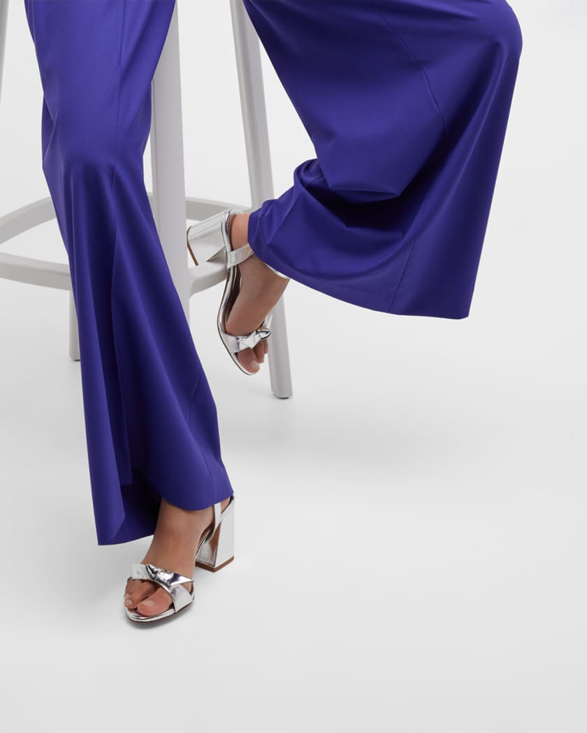 Clarita Flare Metallic Leather Block Heel Sandals