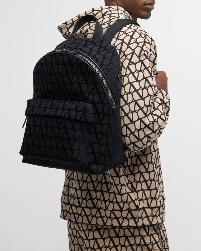 Valentino Garavani Men's Toile Iconographe Backpack with Leather Detailing - Black - Backpacks