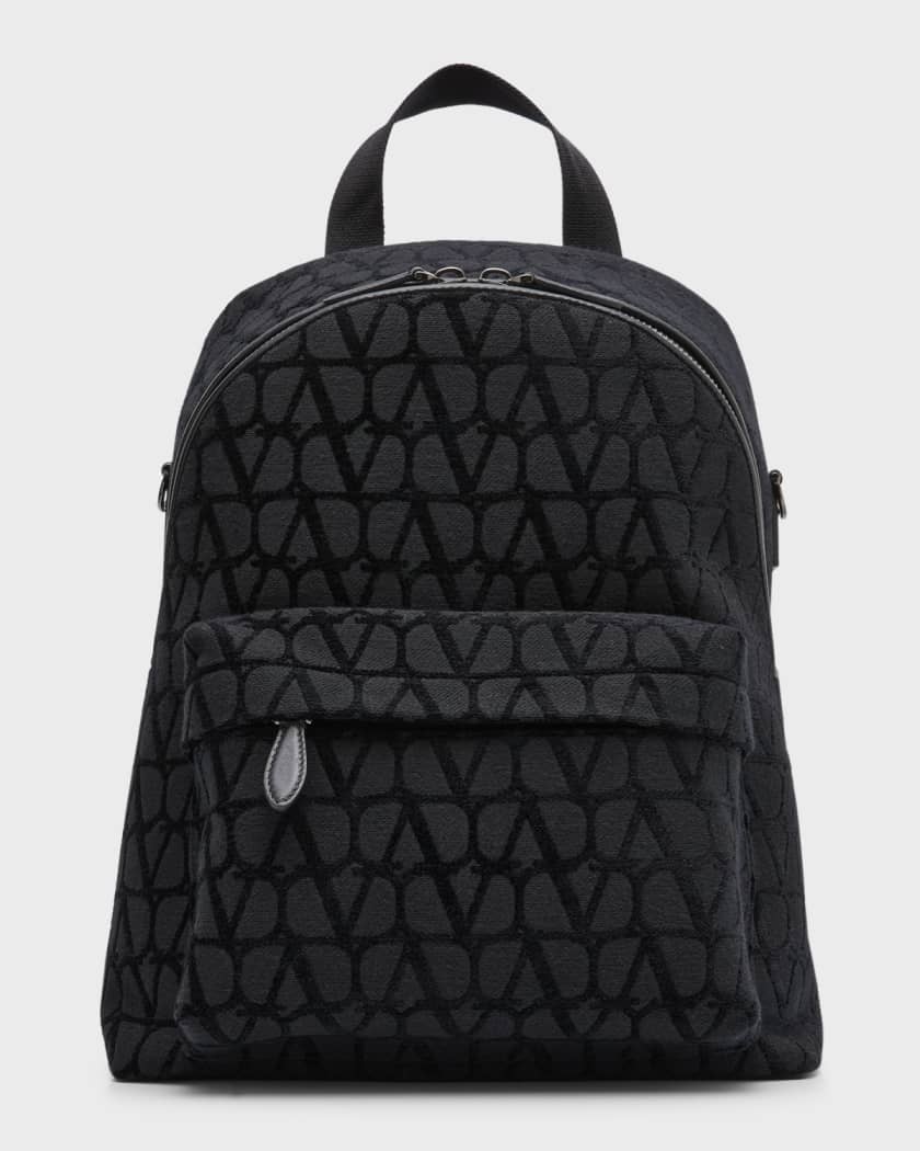 Valentino Garavani Men's Toile Iconographe Backpack with Leather Detailing - Black - Backpacks