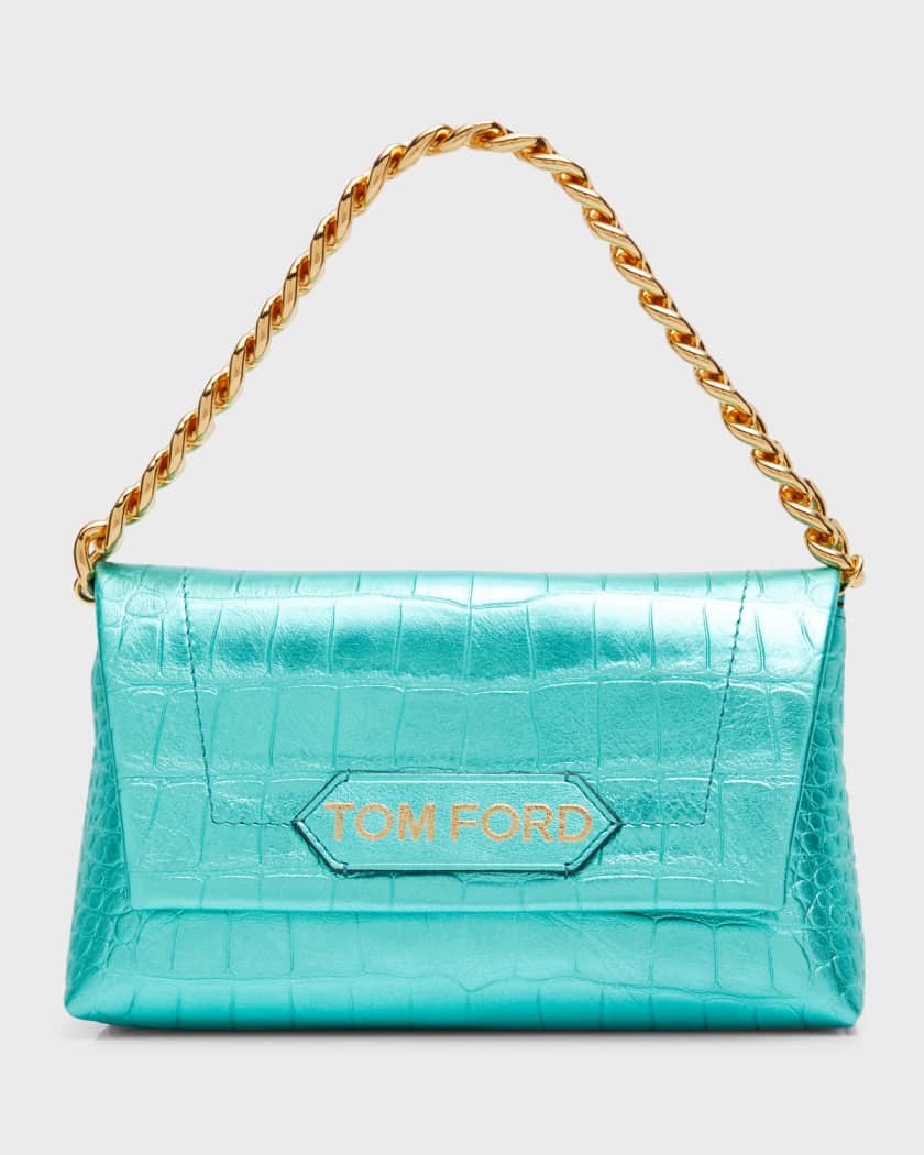 TOM FORD Mini Label Metallic Stamped Leather Chain Shoulder Bag