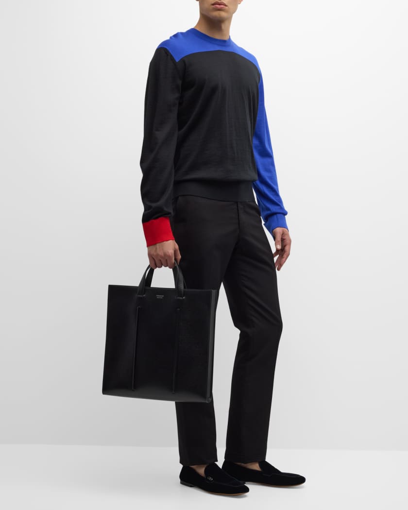 Men s Leather Tote Bag with Rib Inserts
