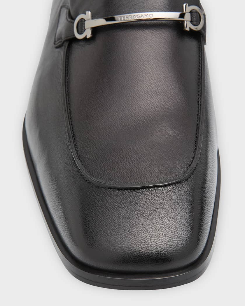 Ferragamo Gancini Buckle Leather Loafers - Black