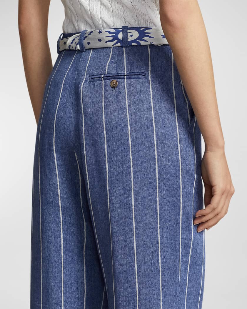Polo Ralph Lauren Striped Linen-Cotton Wide-Leg Pants | Neiman Marcus