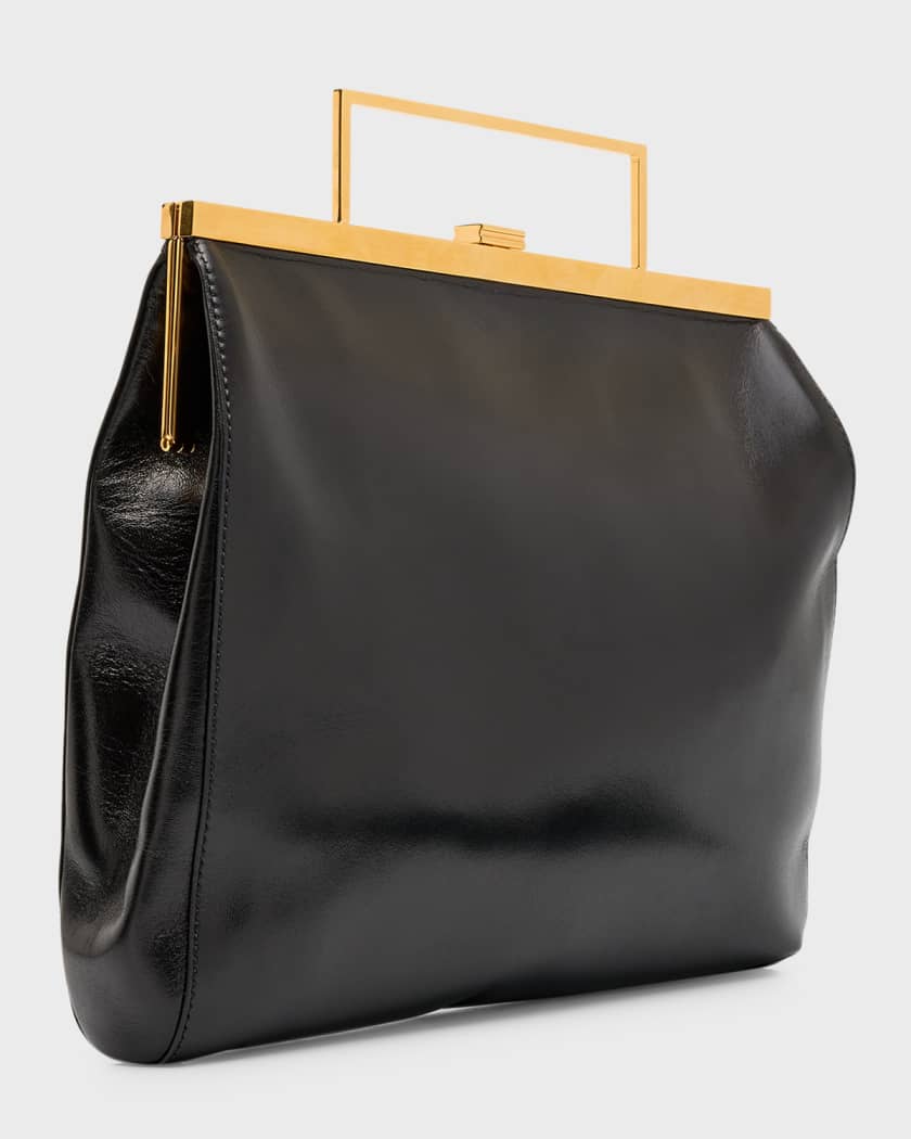 PRADA Leather Cut Out Shopper with Wooden Handles