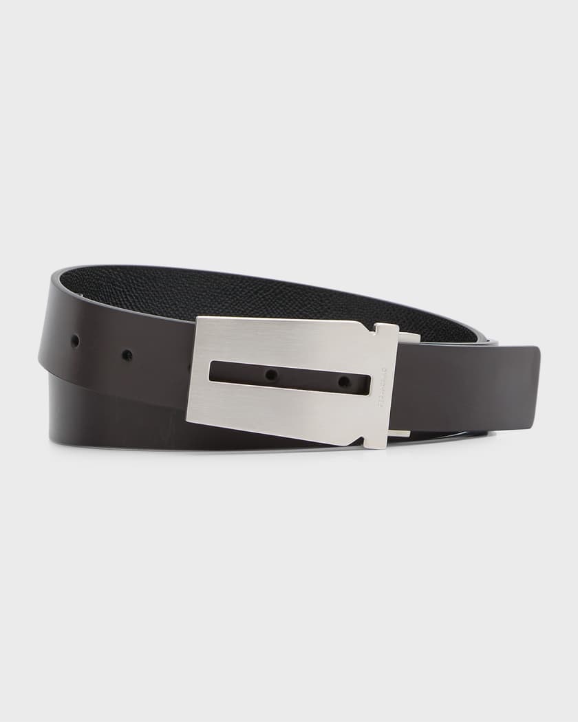 Reversible and adjustable Gancini belt - Leather Accessories - Men