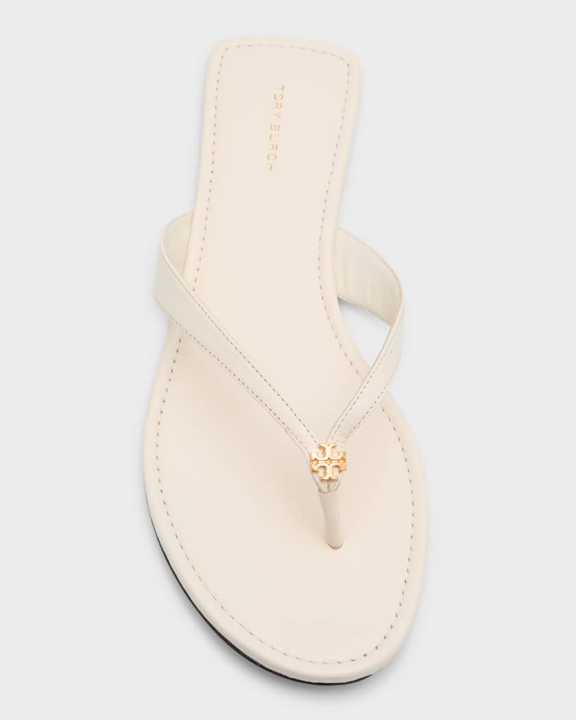 Capri Strap Sandals of Tory Burch - Ivory leather toe thong sandals with  baroque logo for women