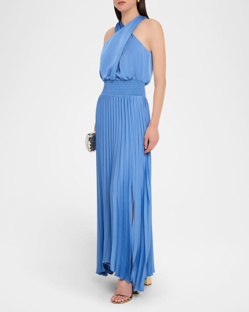 Arina Pleated Halter Midi Dress