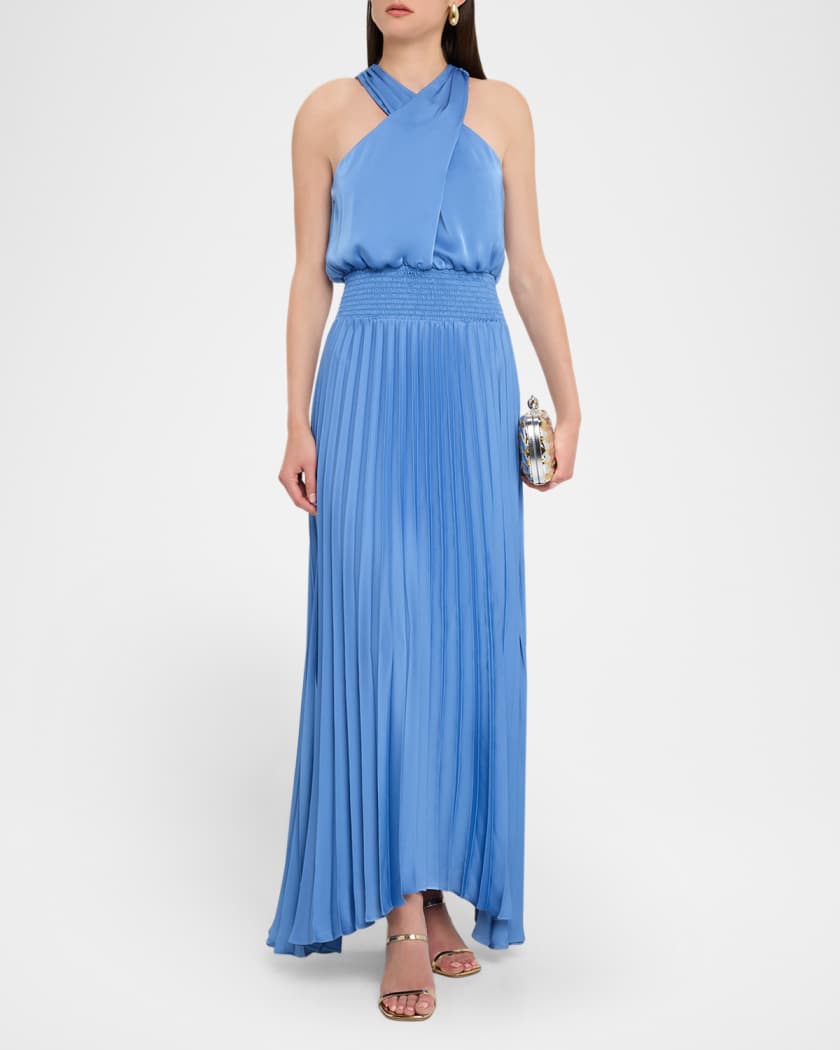 Arina Pleated Halter Midi Dress