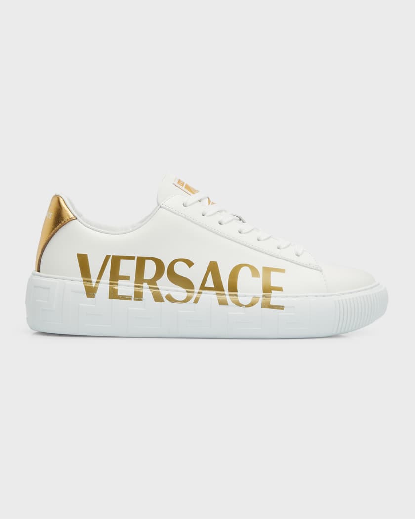 Versace Logo Leather Low-Top | Neiman Marcus