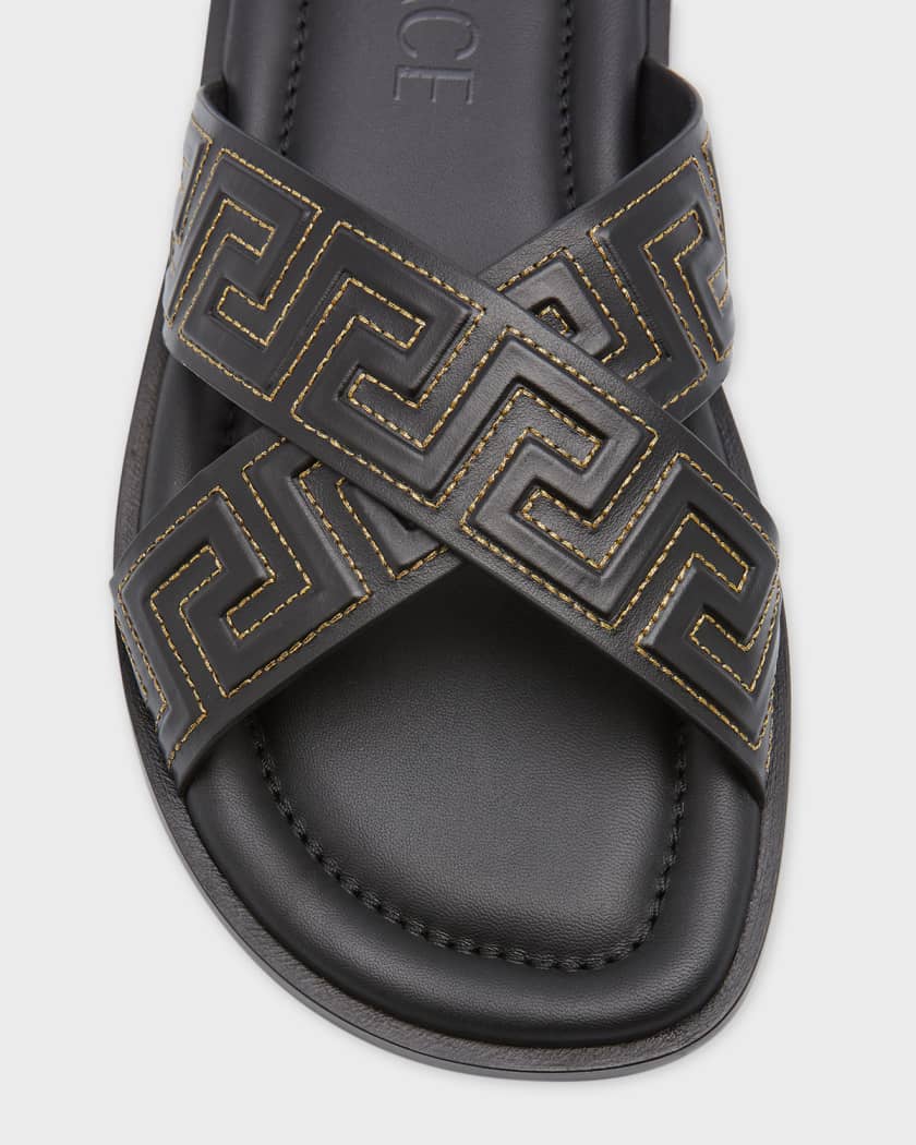 Versace Men s Crisscross Greca Leather Sandals Neiman Marcus