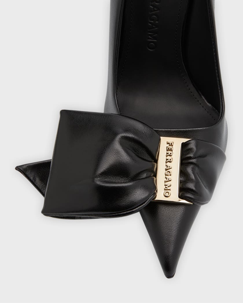 Bow leather pumps