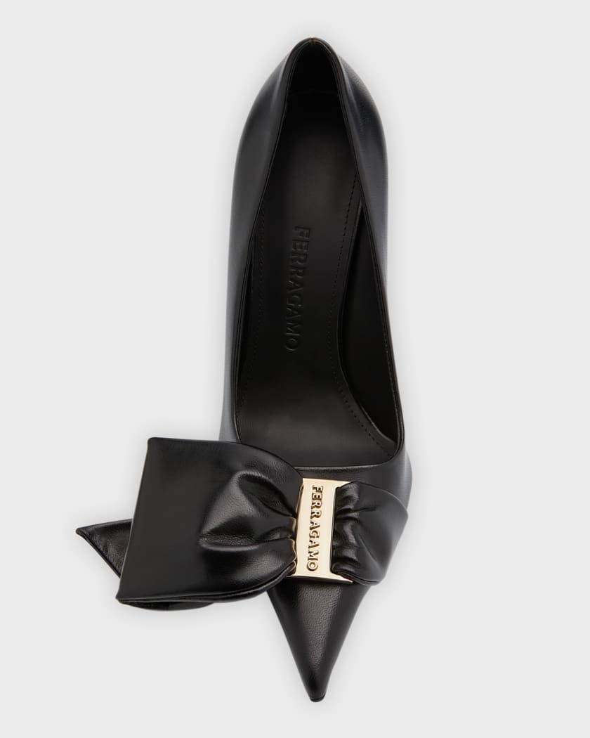 Erica Leather Bow Comma-Heel Pumps