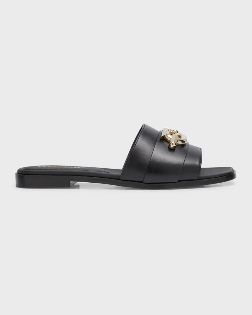 Ferragamo Priscilla Leather Chain Flat Sandals Neiman Marcus
