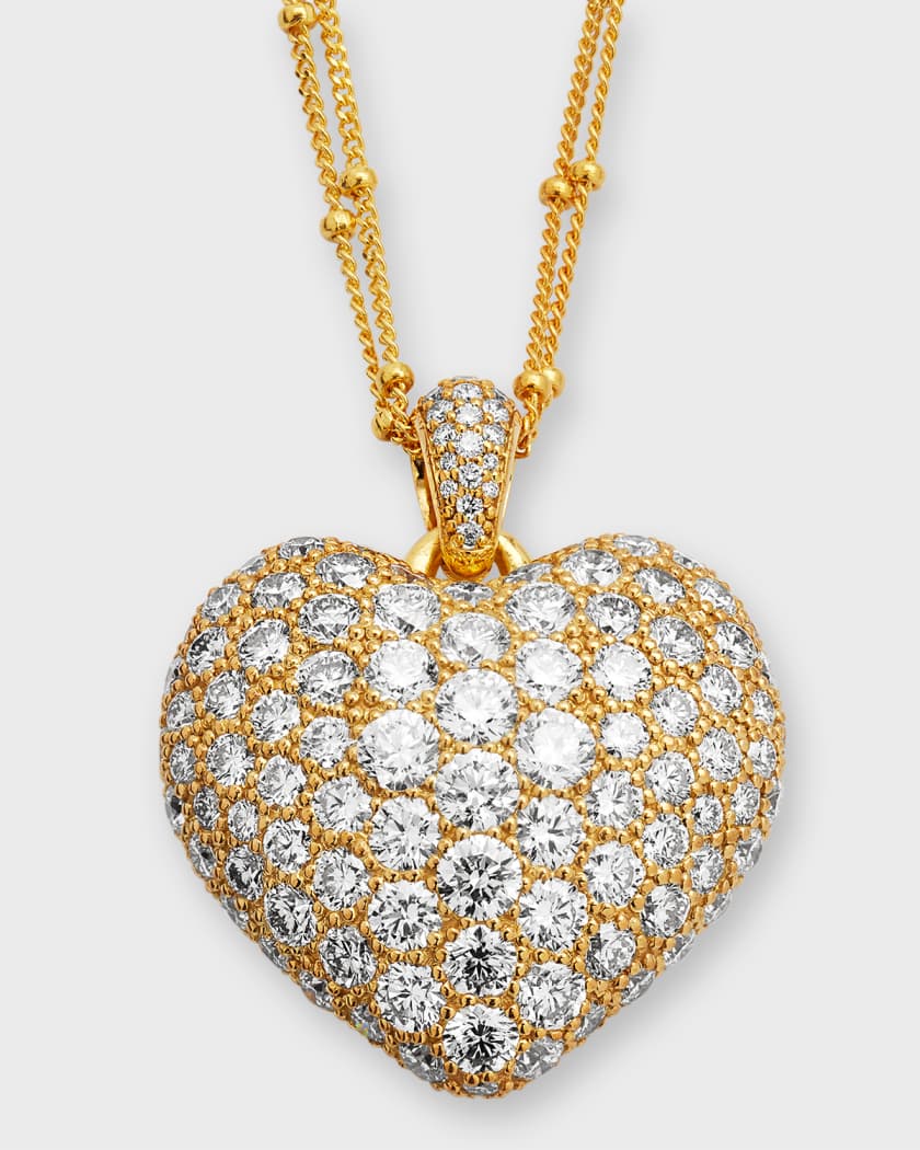 Diamond Pavé Heart Pendant Necklace Platinum/ 18K Yellow Gold