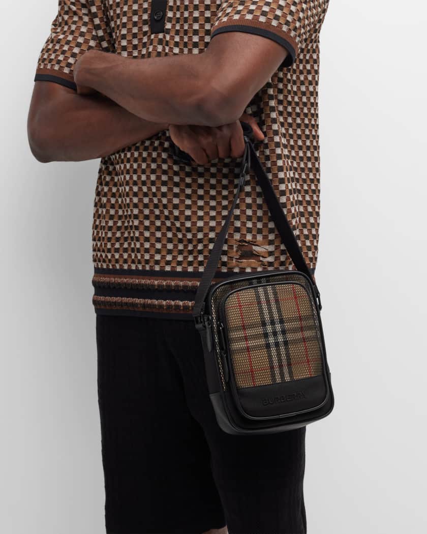 Burberry Men s Freddie Mesh Check Crossbody Bag Neiman Marcus
