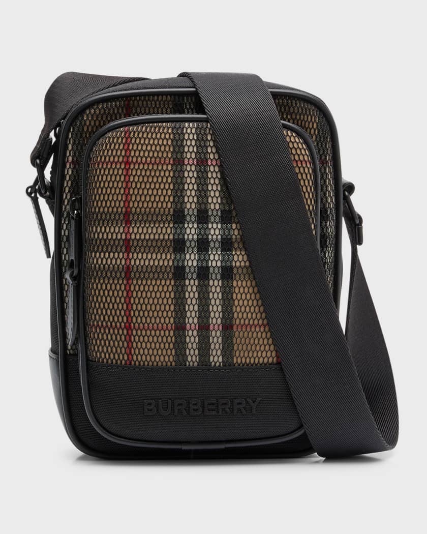 Burberry Men's Freddie Mesh Check Crossbody Bag