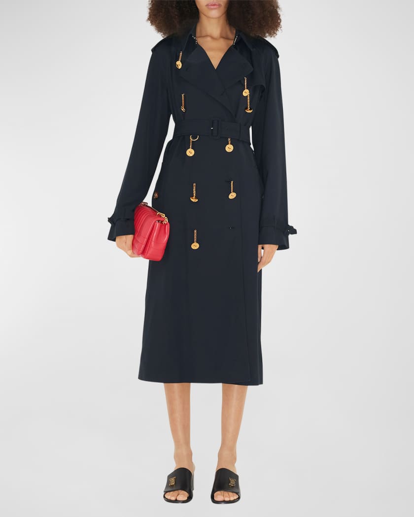 Burberry Belted Trench Coat with Chain Button Detail | Neiman Marcus