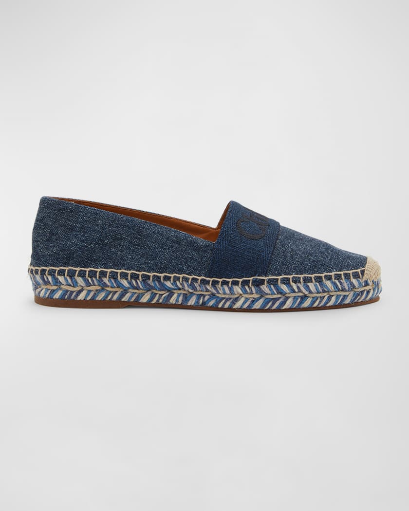 Chloe Frayed Denim Espadrille Sandal, Blue/Coffee