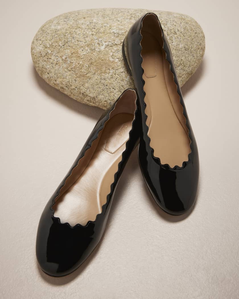 Chloé Lauren Patent Leather Scalloped Ballet Flats Black