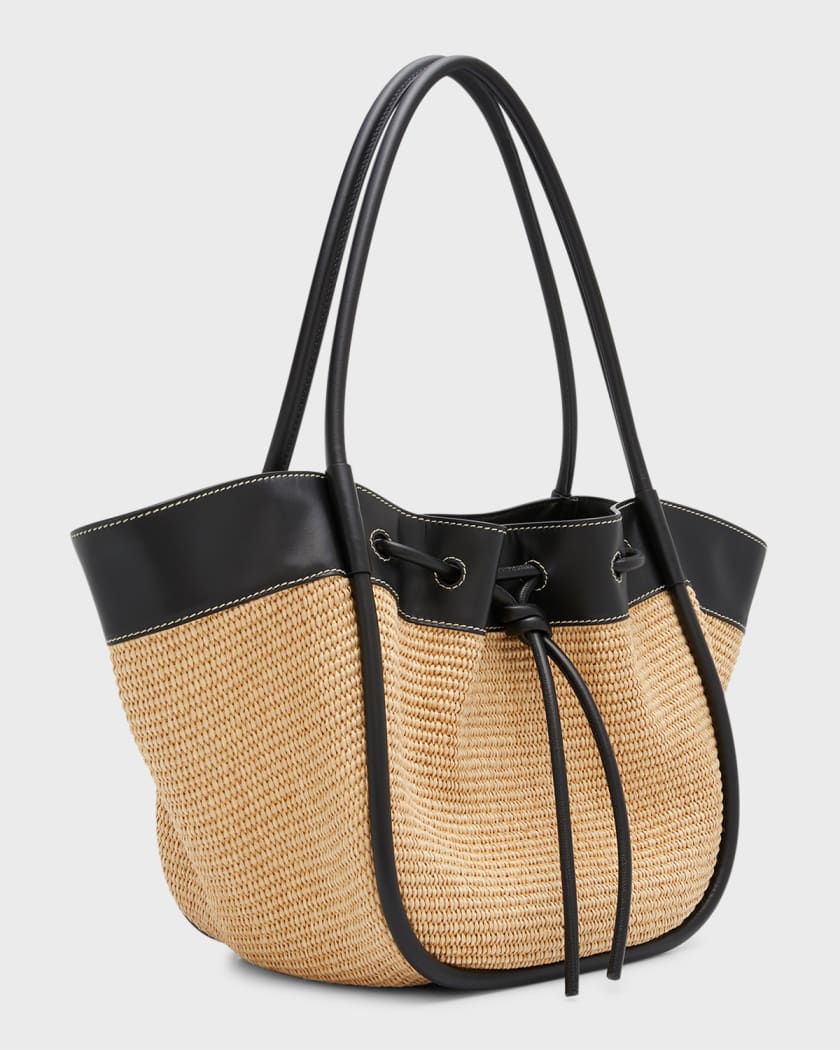 Loewe Gate Mini Leather And Woven Raffia Shoulder Bag, $1,190