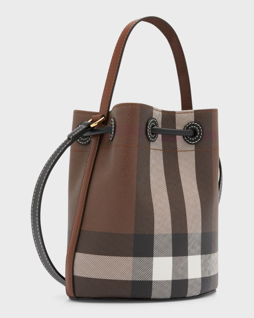 Beige Check Coated Canvas Bucket Bag Small