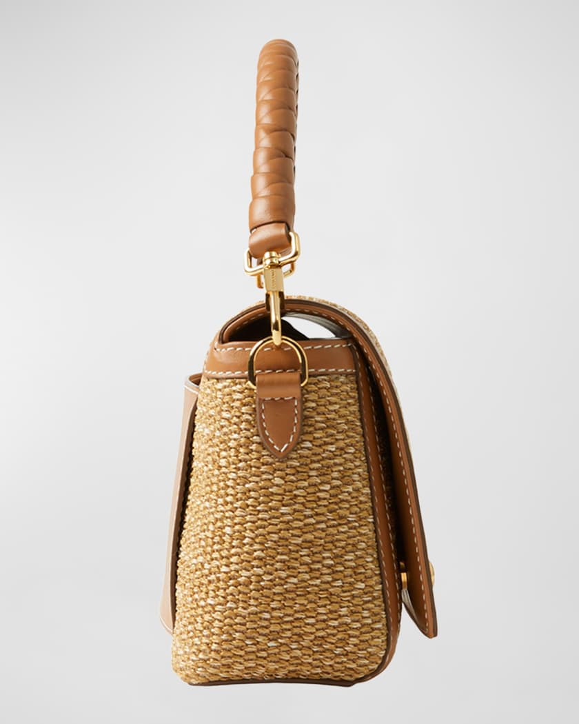 Shoulder bag in raffia and leather