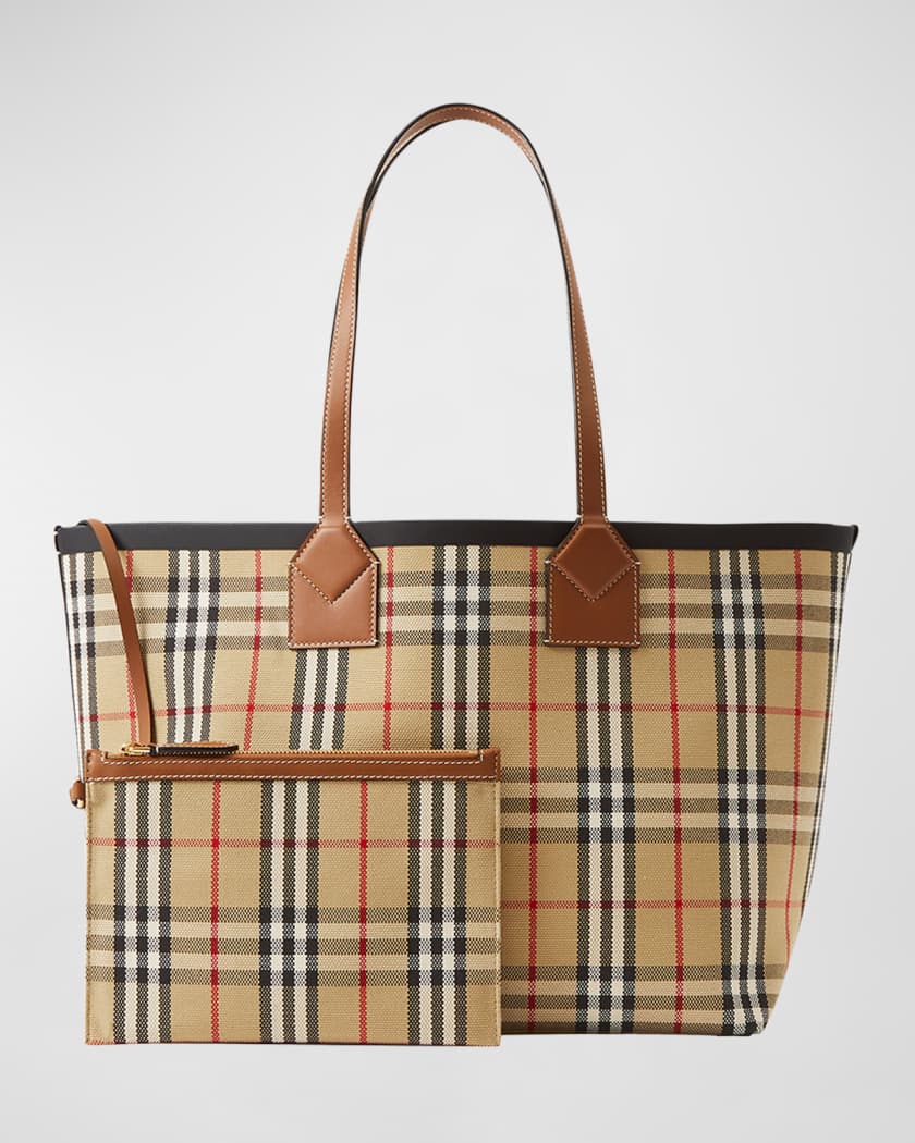 BURBERRY: Briar bag in canvas check and leather - Brown