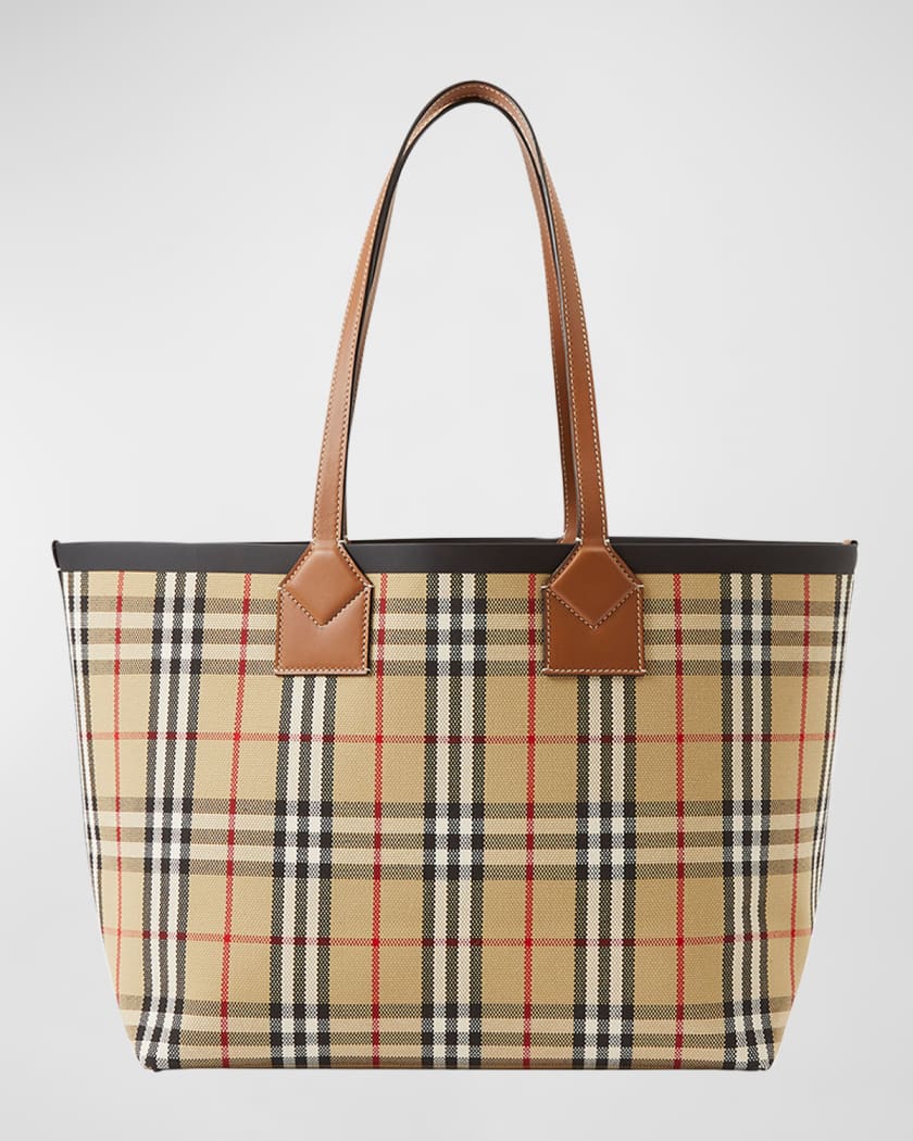 Jacquard Check Wool Tote Bag in Blue - Burberry