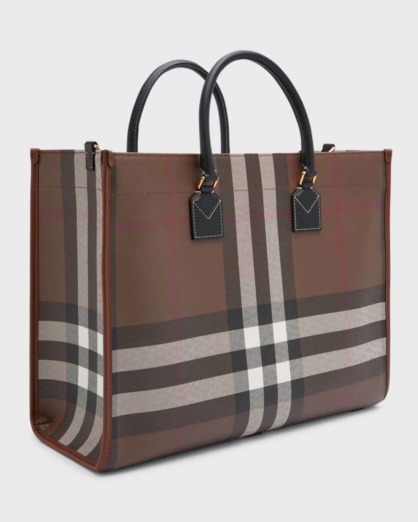 Medium Check & Leather Tote Bag